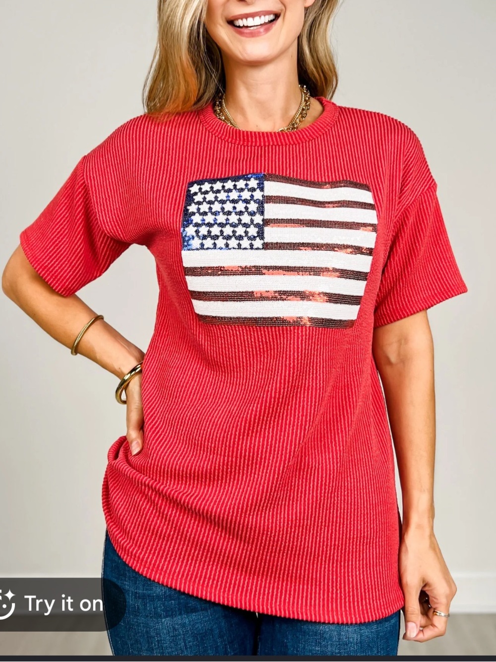 Heimish Ribbed Sequin Flag Tee